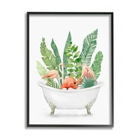 Stupell Industries trópusi flamingók fürdőkád növények grafikus művészet fekete keretes művészet nyomtatott fali művészet, design