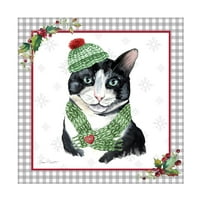 Jean Plout 'kockás karácsony a macskával' vászon művészet