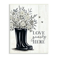 A Stupell Industries Love nő itt növekszik White Roses Black Rainboots Sign, 15, Design, Elizabeth Tyndall
