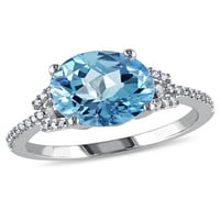 4- Carat T.G.W. Svájci kék topaz és carat t.w. Gyémánt 14KT fehérarany koktélgyűrű