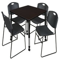 Kee 36 négyzetmagasságú állítható mobil osztálytermi asztal - Mocha Walnut & Zeng Stack székek - fekete