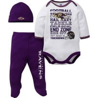 Baltimore Ravens Baby Boys Bodysuit, nadrág- és sapka ruhák, 3 darab