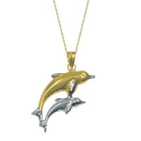 Ragyogó finom ékszerek 14K aranyozott sterling ezüst anya-gyermek delfin felnőttek női medál nyaklánc 18