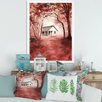 Designart 'Red Autumn Woods és egy ház vadonban' kabin és lodge keretes művészeti nyomtatás