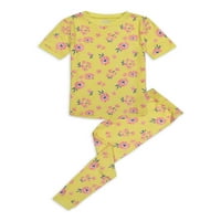 Aludj rajta a kisgyermek lányok szuper puha szorosan illeszkedő pj szett - sárga virágos
