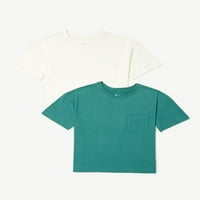 Ingyenes összeszerelő lányok rövid ujjú dobozos zseb póló, 2-csomag, méret 4-18