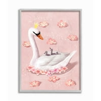 Stupell Industries Anya Swan Queen és Chicks Lake Flowers rózsaszín keretes fali művészeti tervezés: Ziwei Li, 11 14