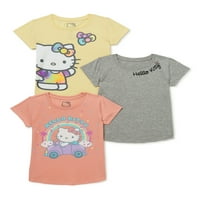 Hello Kitty Girls rövid ujjú grafikus póló, 3-csomag, méretek 4- & Plus