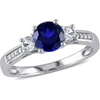 1- Carat T.G.W. Létrehozott kék és fehér zafír gyémánt-accent 10 kt fehérarany három kőgyűrű