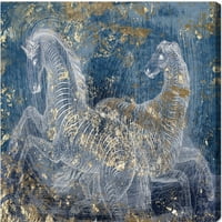 Wynwood Studio Animals Wall Art vászon nyomatok „Tipográfiai lovas” Farm állatok - arany, kék