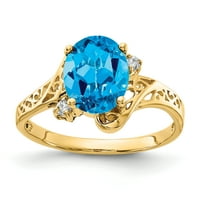 Primal arany karátos sárga arany 9x ovális kék topáz és AA gyémánt gyűrű