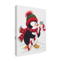 Védjegy Képzőművészet 'Penguin egérrel egy cukorkán' vászon művészete, Beverly Johnston
