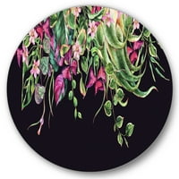 Designart 'Virágos trópusi levelek a fekete háttérben' parasztház körfém fali művészet - 29 -es lemez