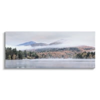 Stupell Industries Looming Fog Mountain Peak Reflective Lake Photography fotógaléria csomagolt vászon nyomtatott fali művészet,