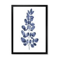 Designart 'Navy Blue Eukaliptusz fehér' hagyományos keretes művészeti nyomtatás