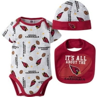 Arizona Cardinals Baby Boys Bodysuit, Bib és Cap ruhakészlet, 3 darab