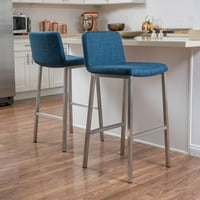 Noble House Sabiniano Blue Fabric Barstool