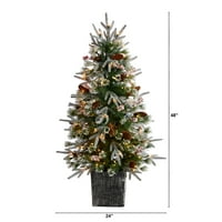 Szinte természetes 4ft. Fattogott mesterséges karácsonyfa megvilágítása LED-es lámpákkal és bogyókkal dekoratív ültetvényben