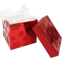 Ünnepi idő 9 négyzet alakú karácsonyi ajándékdobozok, piros csillogó hópelyhek, 3 -as készlet