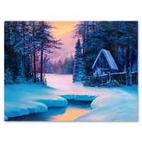 Designart 'The River House az erdőben és a téli táj ii' Lake House Canvas Wall Art nyomtatás