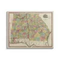Stupell Industries Vintage Georgia Alabama Állami Map 1853, 30.