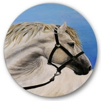 Designart 'A fehér ló bezárása a barázdában' parasztház Circle Metal Wall Art - 23 lemez