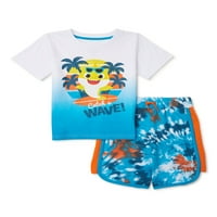 Baby Shark baba és kisgyermek fiú grafikus póló és kötött rövidnadrág, 2 részes Ruhakészlet, méretek 12M-5T