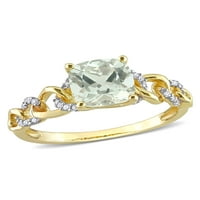 1- Carat T.G.W. Párna vágott zöld kvarc és karat T.W. Kerek vágott gyémánt 10KT sárga arany ovális linkgyűrű