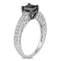 Carat T.W. Fekete -fehér gyémánt 10KT fehérarany milgrain tervező eljegyzési gyűrű