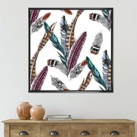 Designart 'Színes Boho Art Feather Set v' bohém és eklektikus keretes vászon fali művészet