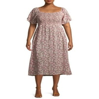 Szürke by Grayson Social Women's Plus méretű Smocked Square Neck Midi ruha