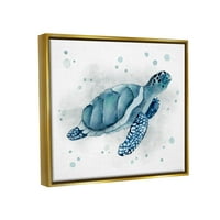 Stupell Industries kék boldog teknősbuborékok grafikus művészet metál arany úszó keretes vászon nyomtatott fali művészet, Janet