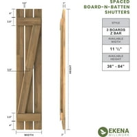 Ekena Millwork 1 2 W 59 H Americraft Három tábla külső, valódi fa távolságra helyezett tábla-n-batten redőnyök w z-bár, termálzöld