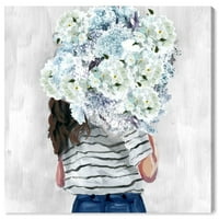 Wynwood Studio 'Flower Delivoring Girl Blues' Fashion and Glam Wall Art vászon - kék, fehér, 12 12