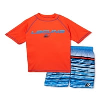 Laguna Boys 8-Rövid ujjú Rashguard úszó ing és csomagtartók, 2 darabos készlet, 8-14 méret, UPF 50+