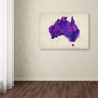 Védjegyművészeti művészet 'Ausztrália festékrobbantás térkép' vászon művészete, Michael Tombsett