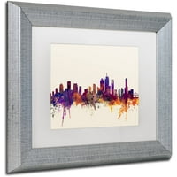 Védjegy Szépművészet Brisbane Australia Skyline Canvas Art készítette Michael Tompsett, White Matte, ezüst keret