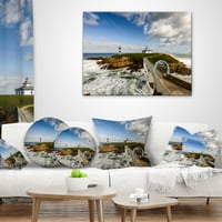 Designart Bright Illa Pancha világítótorony - Seashore Photo Throw párna - 16x16