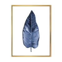 Designart 'Blue Leaf akvarell fehér háttér' Hagyományos keretes vászon fali művészet