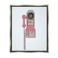 Stupell Industries Vintage Pay Pay Phone Chic Queen hívás kalligráfia grafikus Art Luster szürke úszó keretes vászon nyomtatott