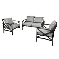Fém kültéri terasz bútorok - Prémium kültéri terasz szekcionált kanapé kanapé -készlet - Kerti beszélgetés - Fekete