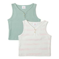 Wonder Nation Girls Henley Rib Tank Tops, 2-Pack, Méret 4- & Plus