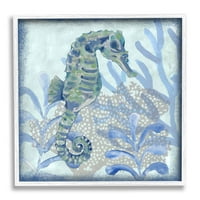 Seahorse víz alatti korall botanikumok állatok és rovarok grafikus művészet fehér keretes művészet nyomtatott fali művészet