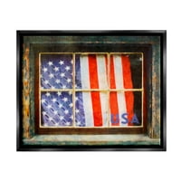 Stupell Industries hazafias amerikai zászló rusztikus ablak ünnepi otthoni festés koromfekete úszó keretes vászon nyomtatás fal