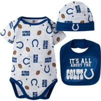 Indianapolis Colts Baby Boys Bodysuit, Bib és Cap ruhakészlet, 3 darab