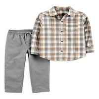 Carter gyermekem gyermeke és kisgyermekes fiú hosszú ujjú gombos ing és nadrágos ruhák, 2 darab, méretek 12m-5T