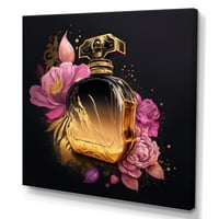 Designart Chic fekete és arany parfümös palack v Canvas Wall Art