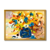 Designart 'Vele virágcsokor kék és sárga színben' hagyományos keretes művészet nyomtatás
