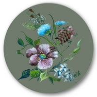 Designart 'türkiz és lila tavaszi virágok' hagyományos körfém fali művészet - 29 -es lemez