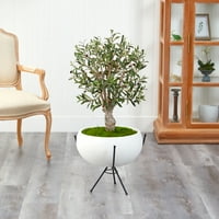 Szinte természetes 3 láb. Olíva -mesterséges fa fehér ültetvényes fémállványtal